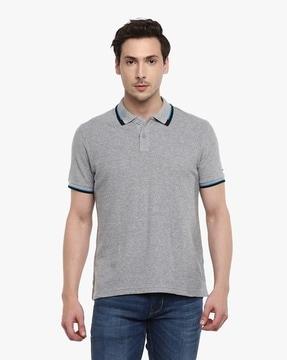 cotton polo t-shirt with ribbed hem