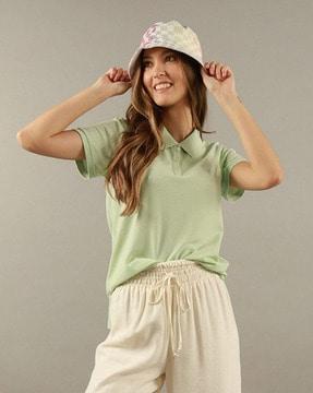 cotton polo t-shirt with ribbed hem