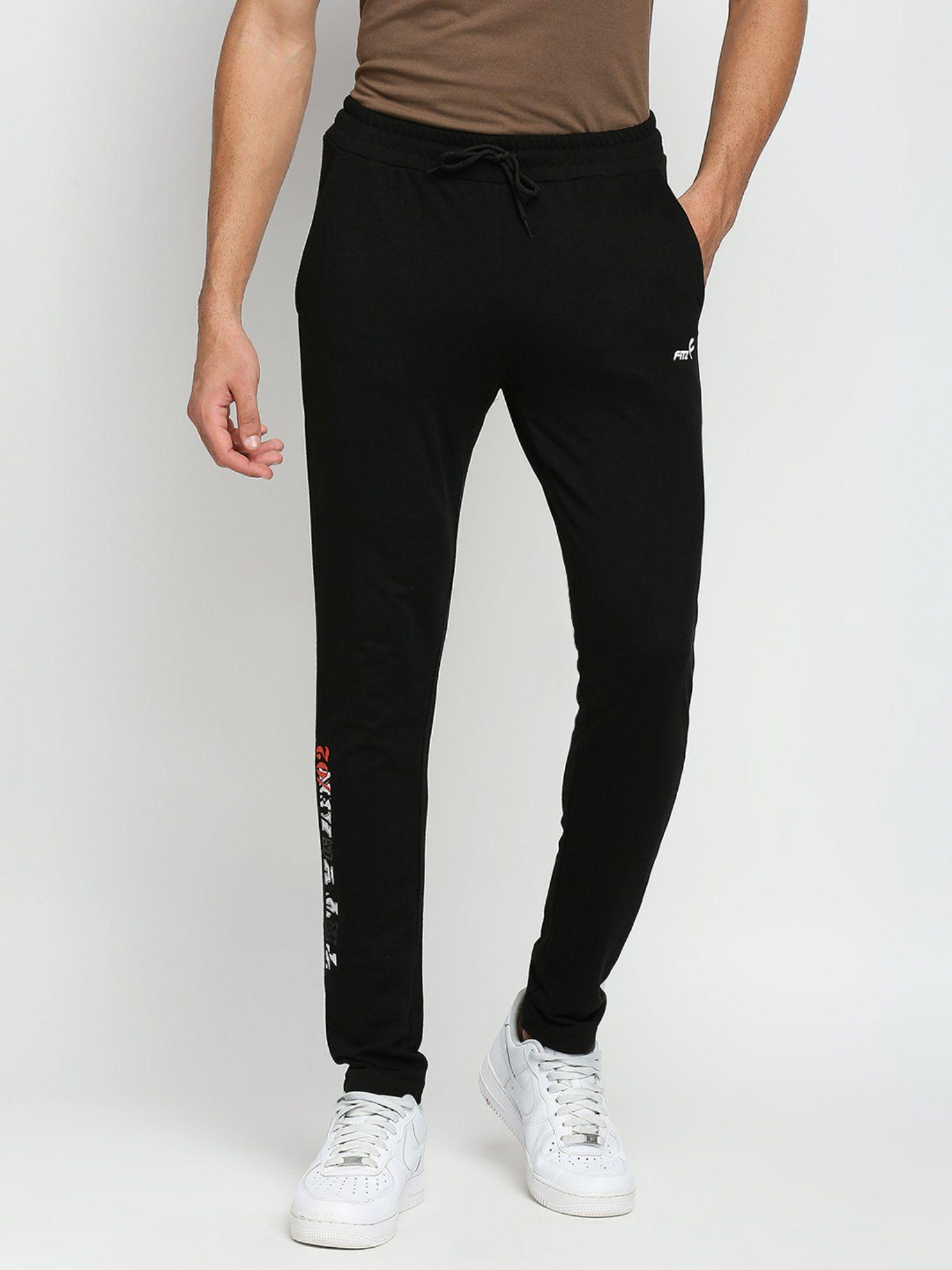 cotton polyester slim fit french terry knit joggers for mens - black