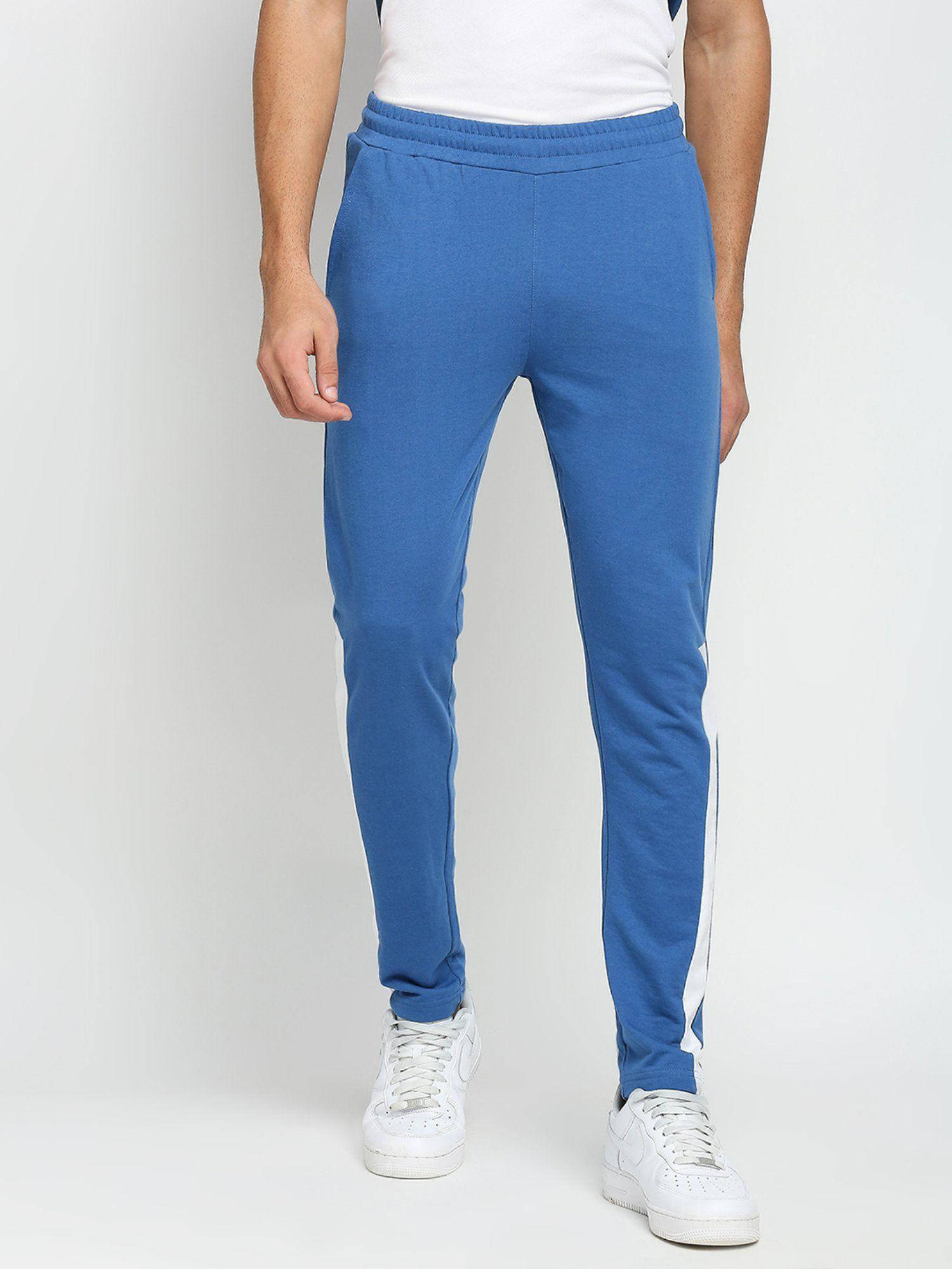 cotton polyester slim fit french terry knit joggers for mens - blue