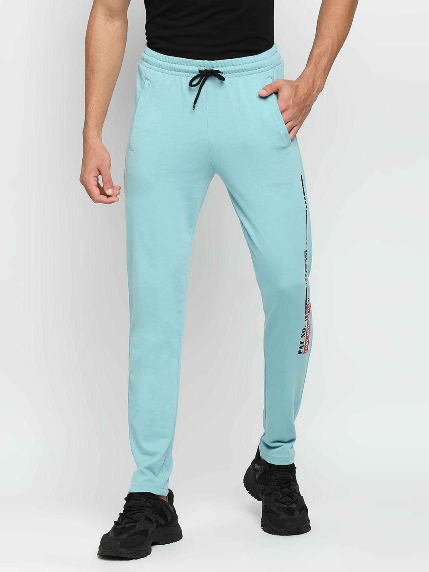 cotton polyester slim fit french terry knit joggers for mens - blue