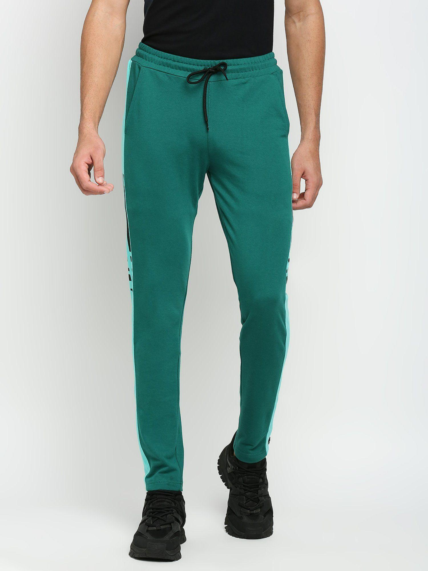 cotton polyester slim fit french terry knit joggers for mens - green