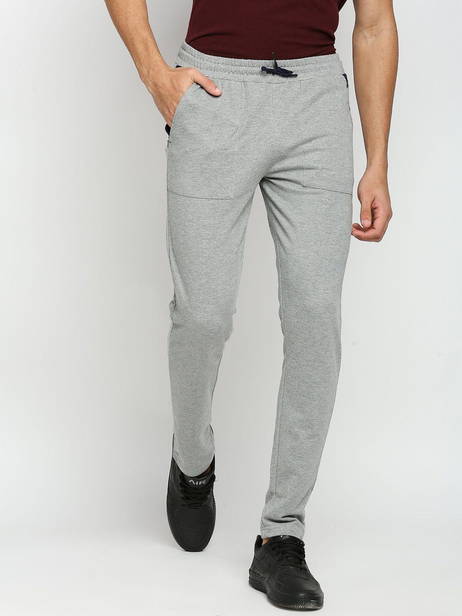cotton polyester slim fit french terry knit joggers for mens - grey