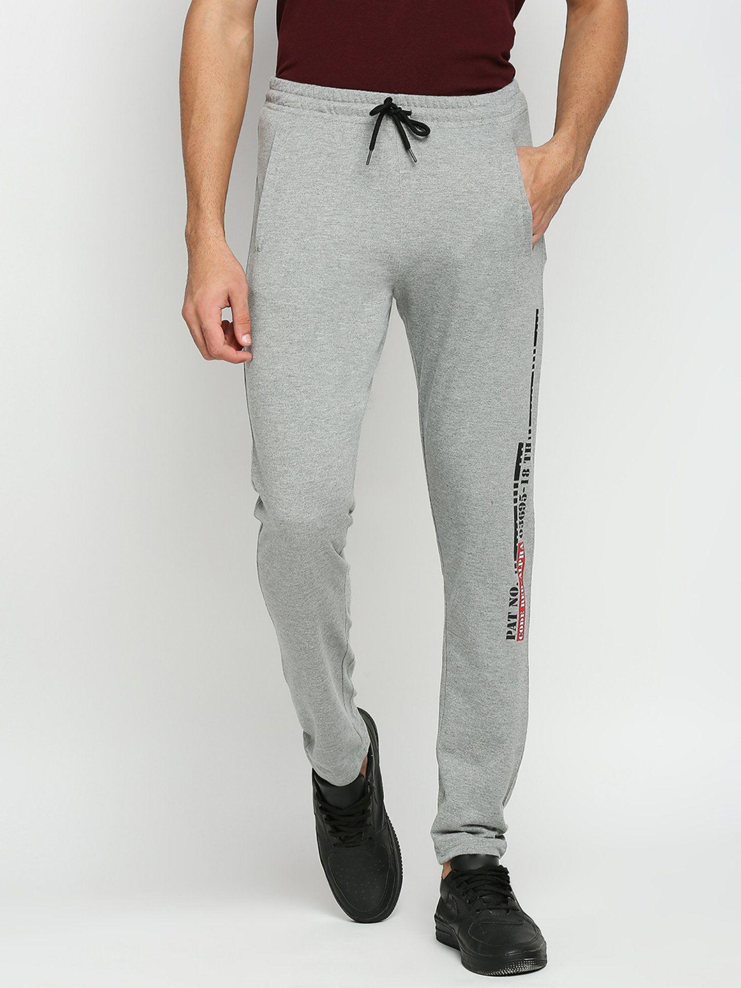 cotton polyester slim fit french terry knit joggers for mens - grey
