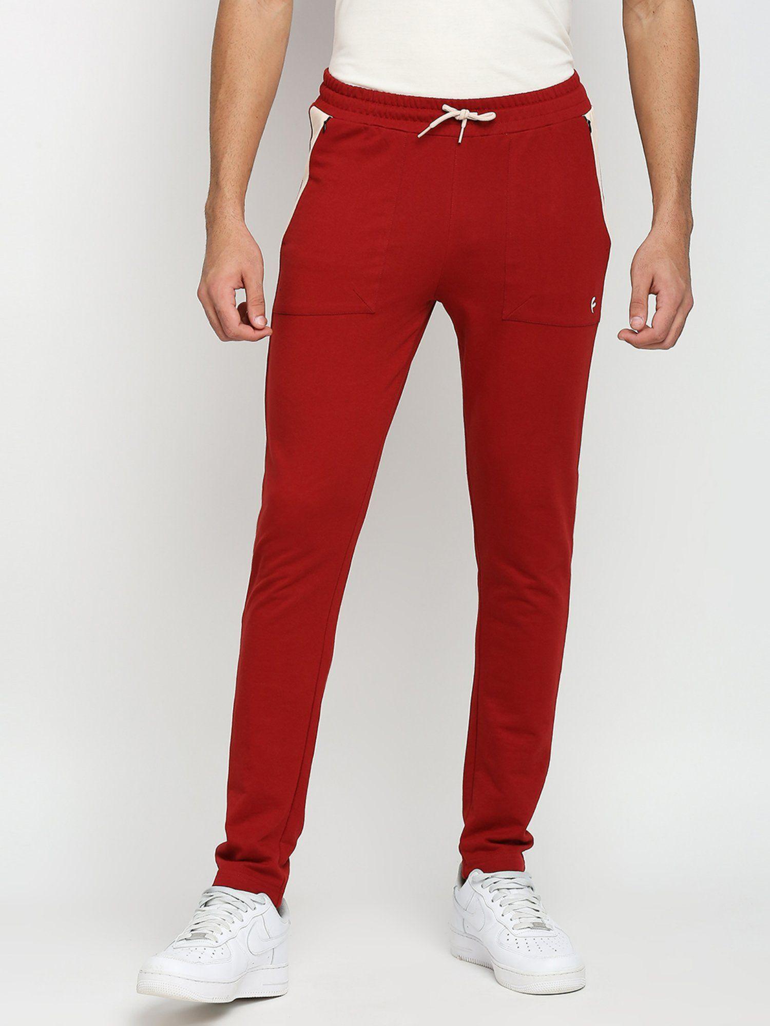 cotton polyester slim fit french terry knit joggers for mens - maroon