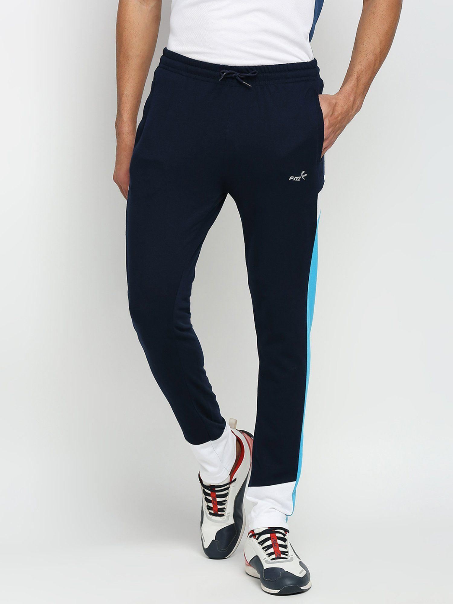 cotton polyester slim fit french terry knit joggers for mens - navy blue