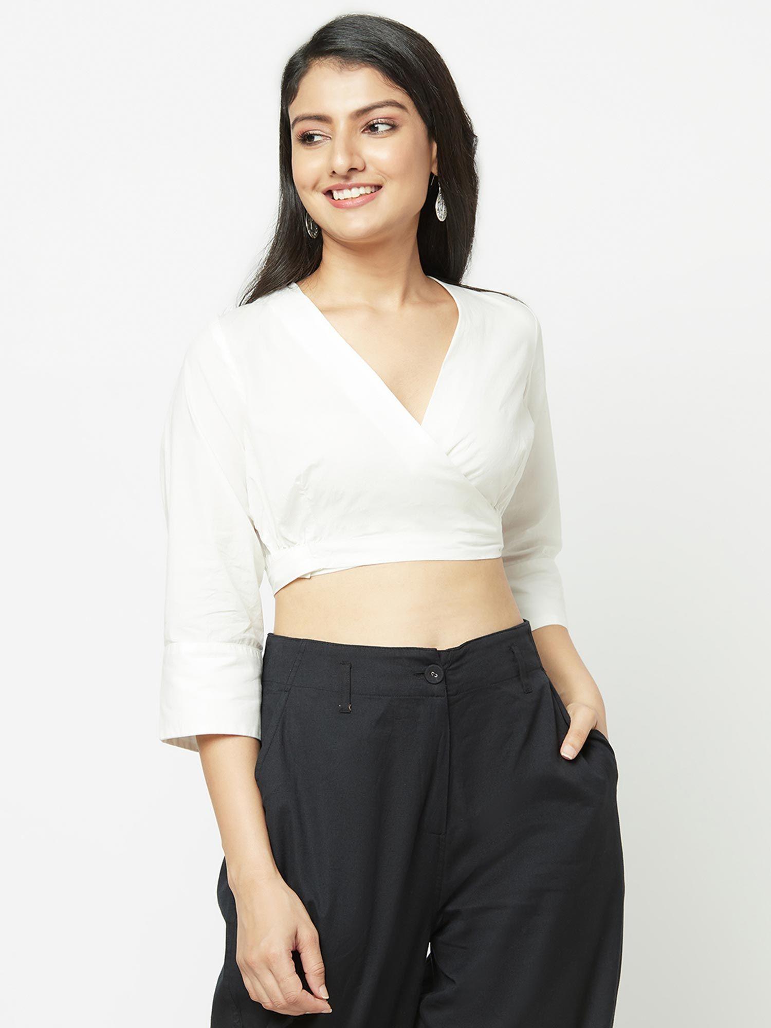 cotton poplin overlap crop top