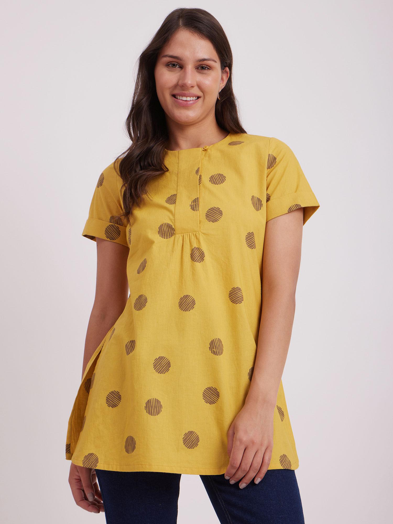 cotton poplin polka tunic - mustard