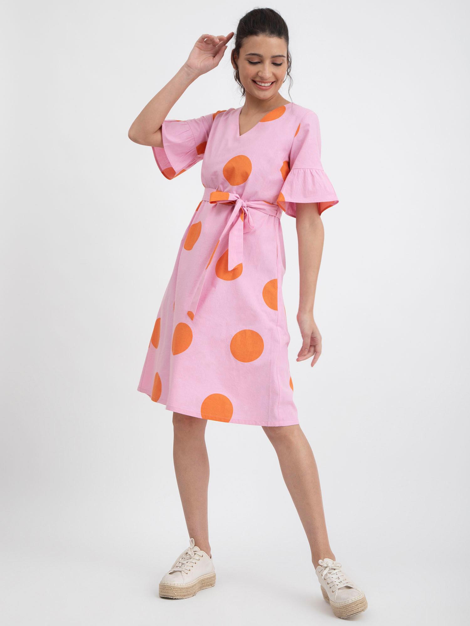 cotton poplin polka wrap dress - pink (set of 2)