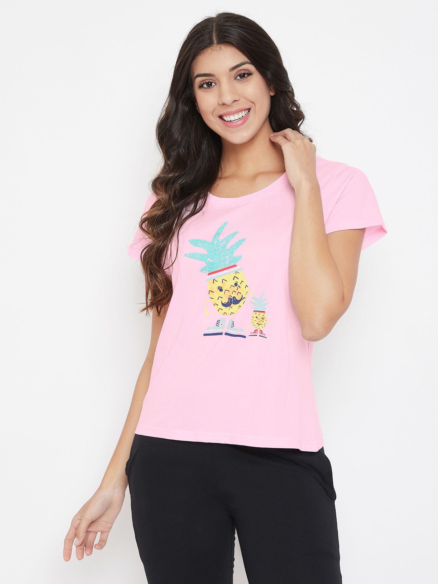 cotton print me pretty lounge t-shirt-assorted color & prints - pink