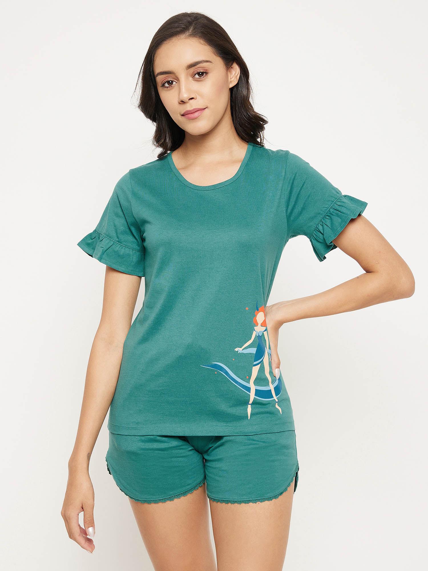 cotton print me pretty top & basic shorts set-teal