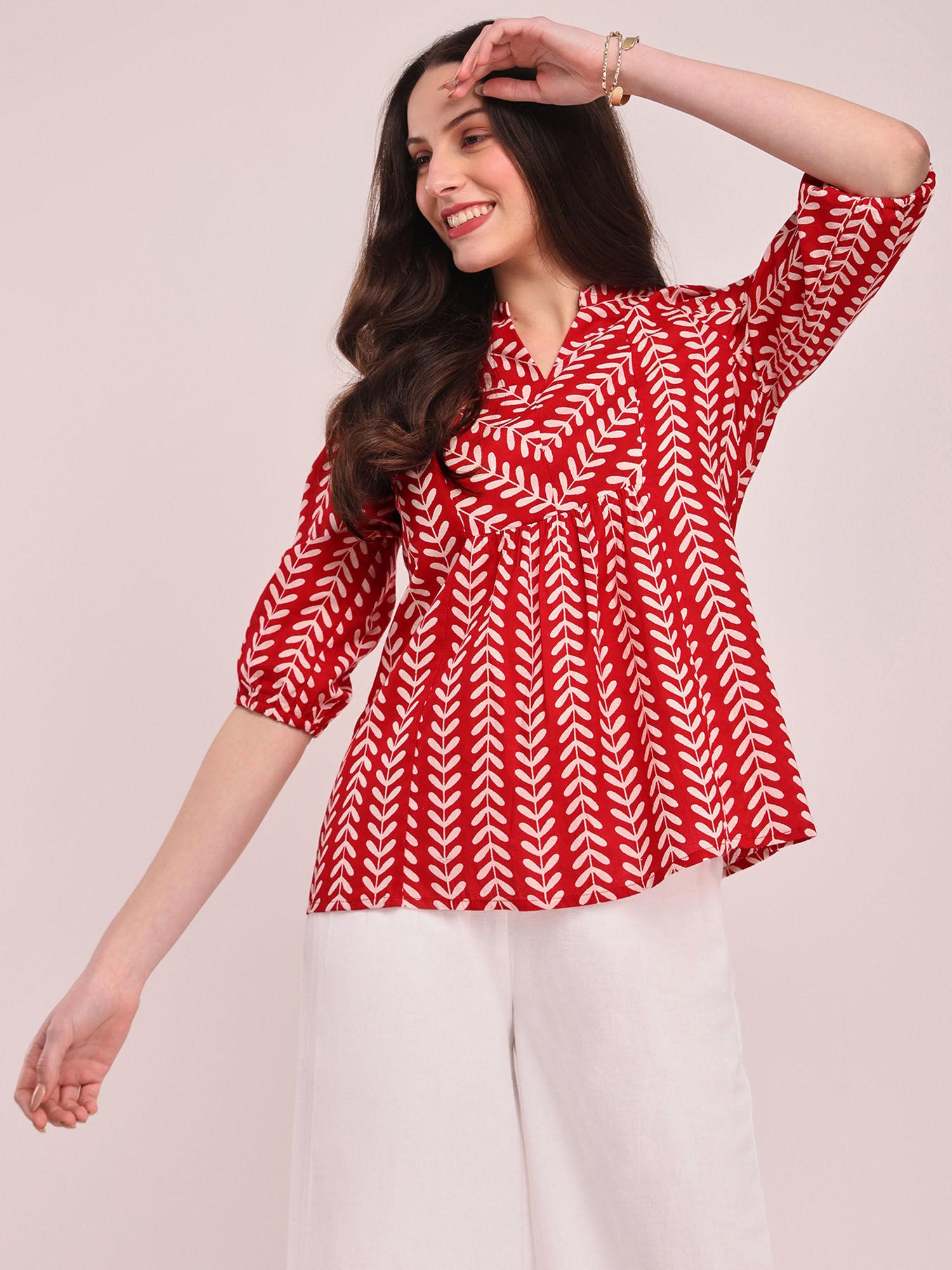cotton print top - red