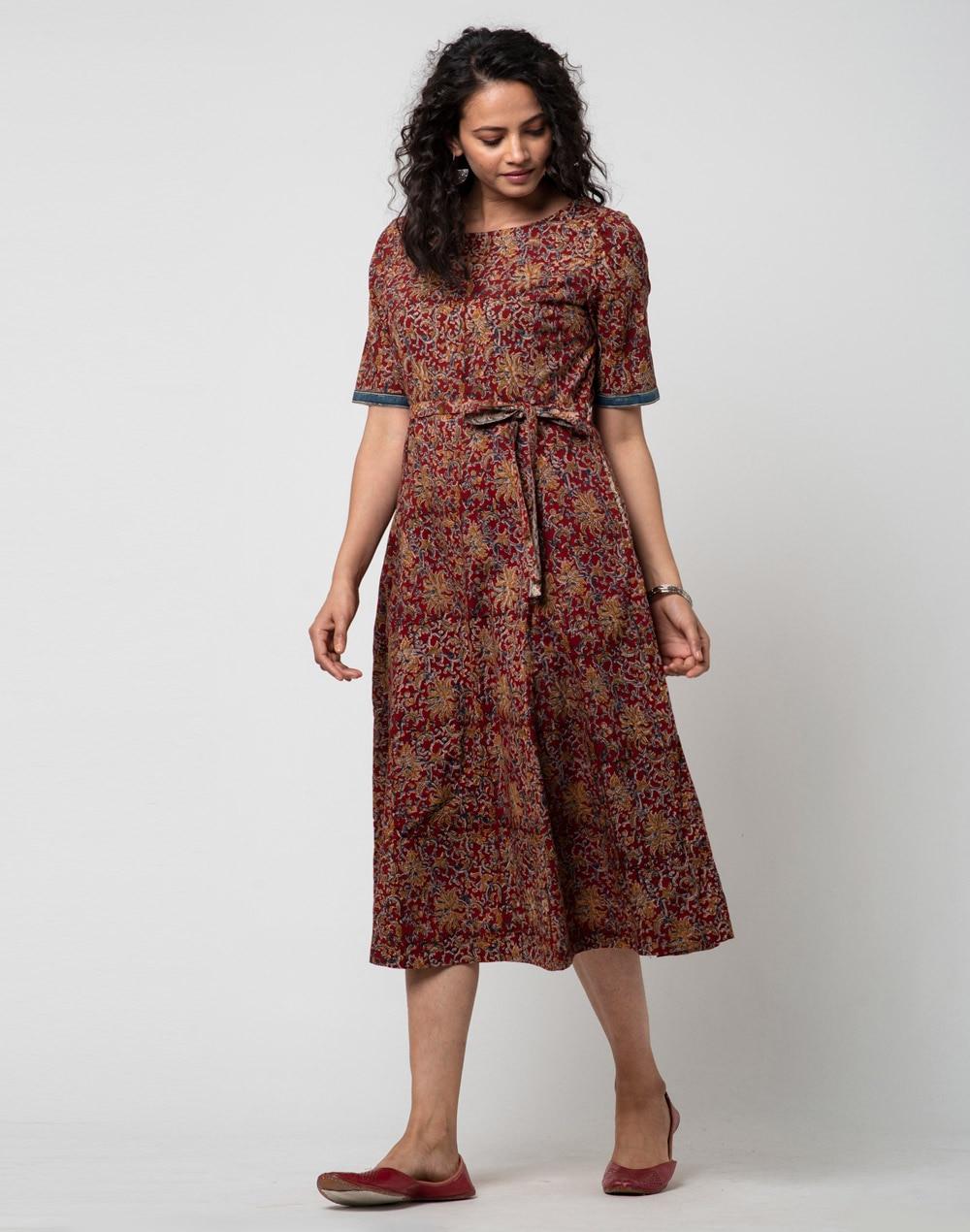 cotton printed calf length dress