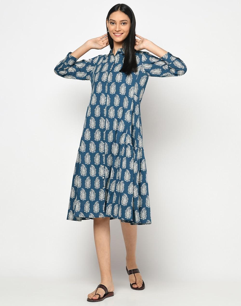 cotton printed calf length dress