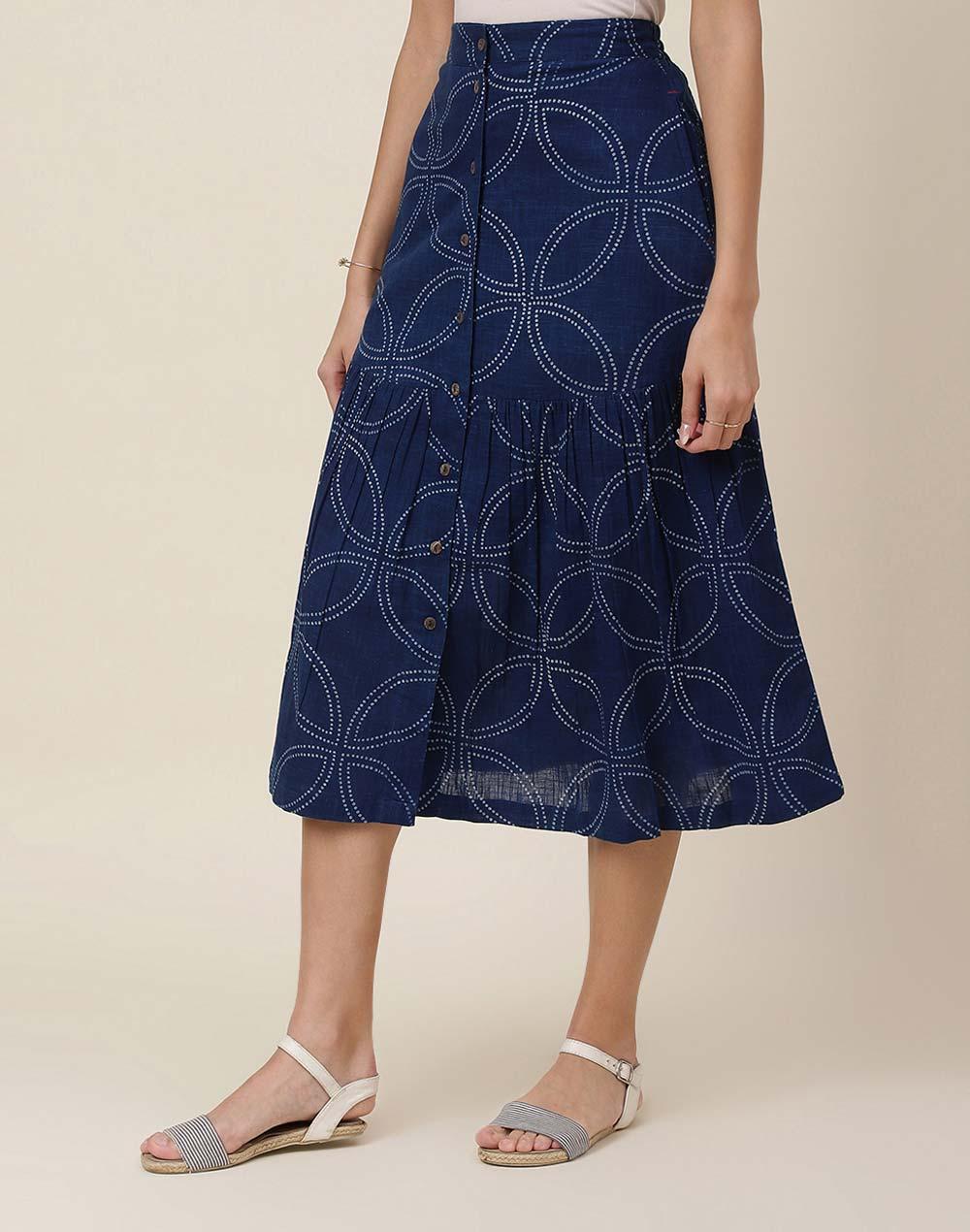 cotton printed calf length skirt