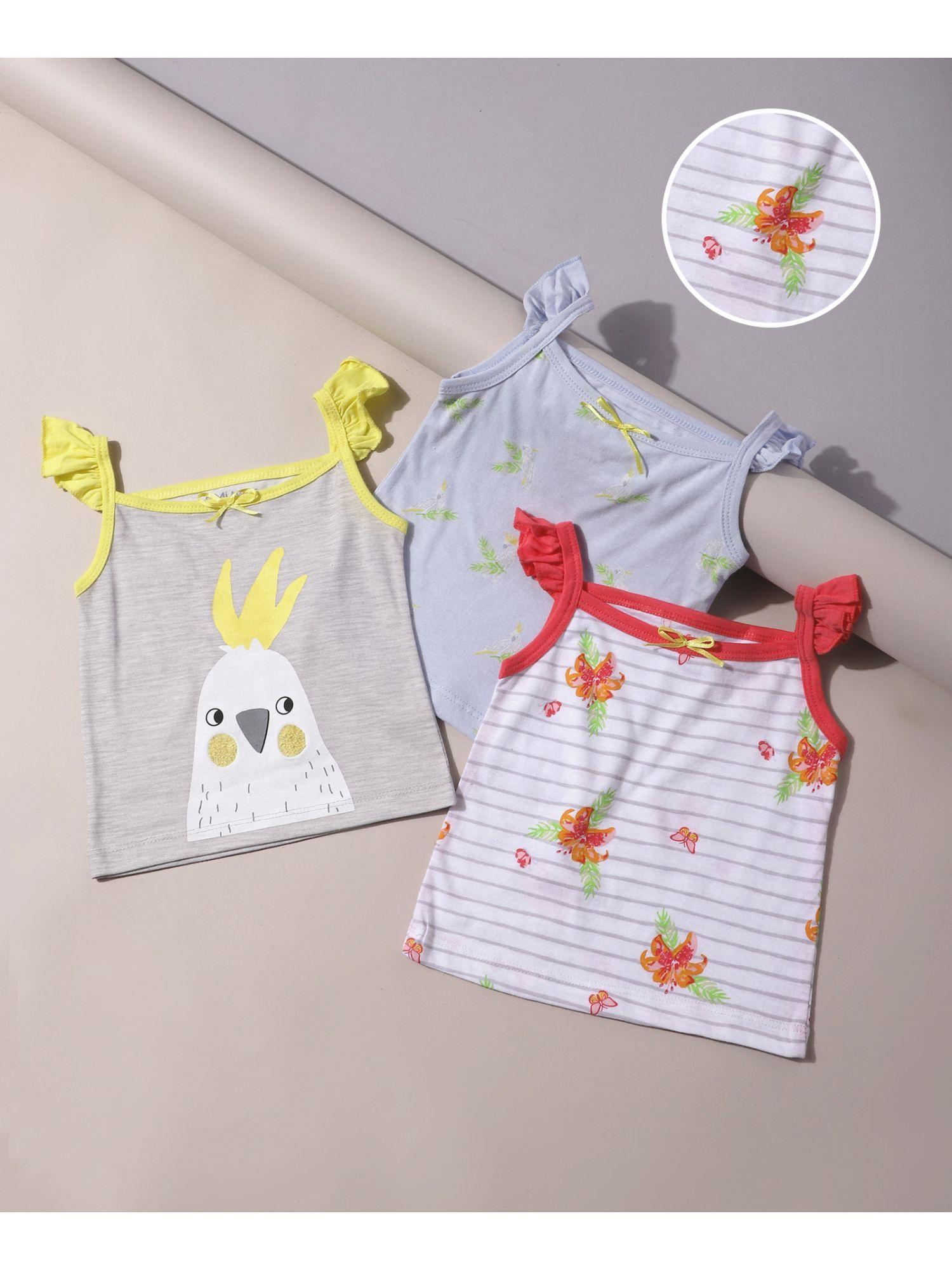 cotton printed camisole vest for baby girl (pack of 3)