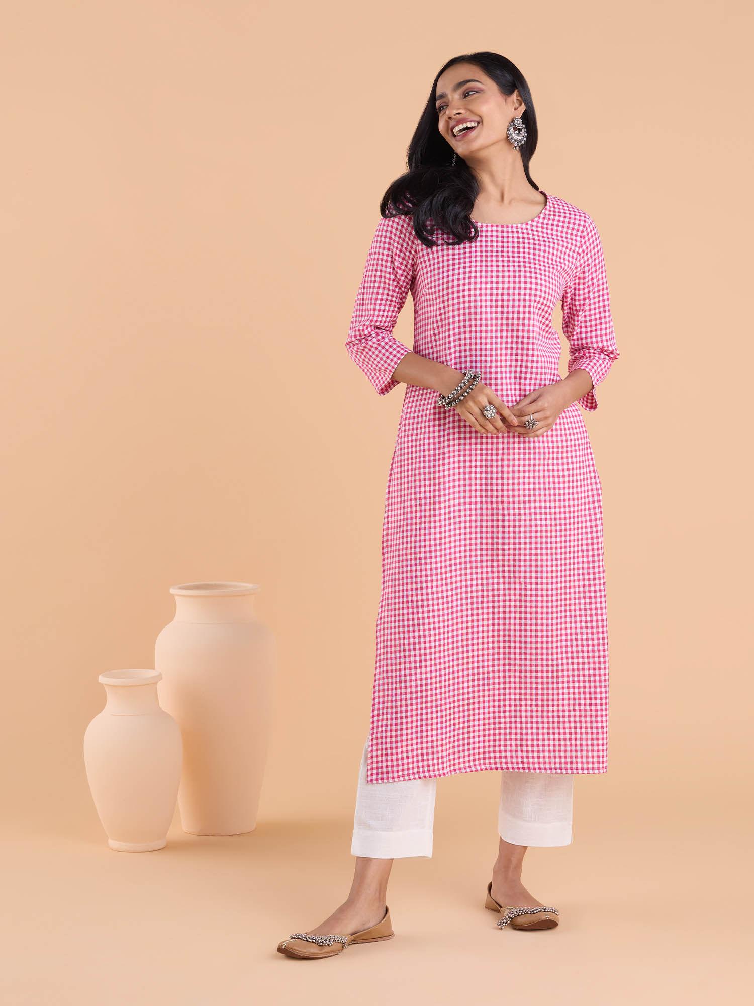 cotton printed check design kurta