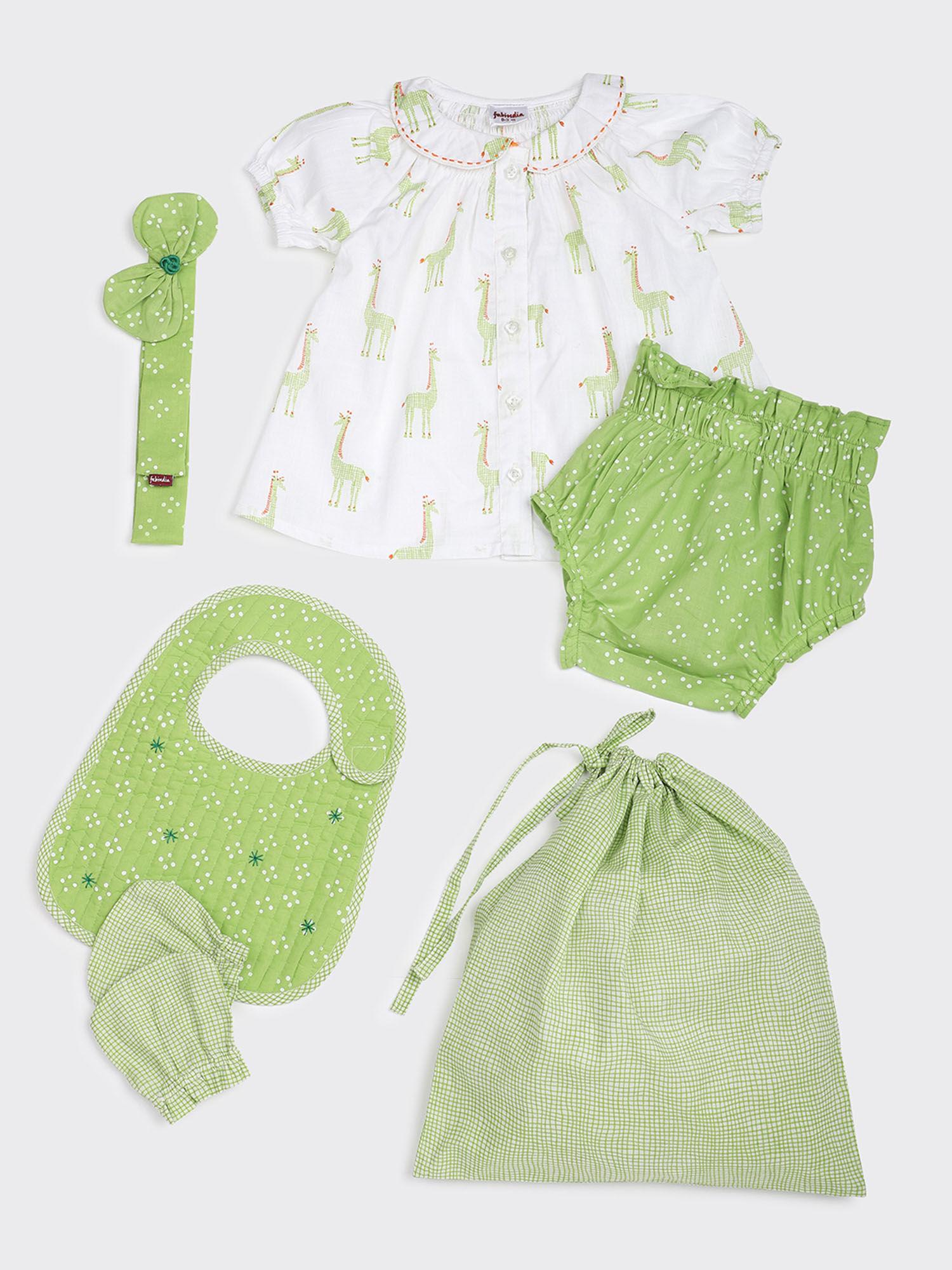 cotton printed clothing green (set of 5) (0-3 months)