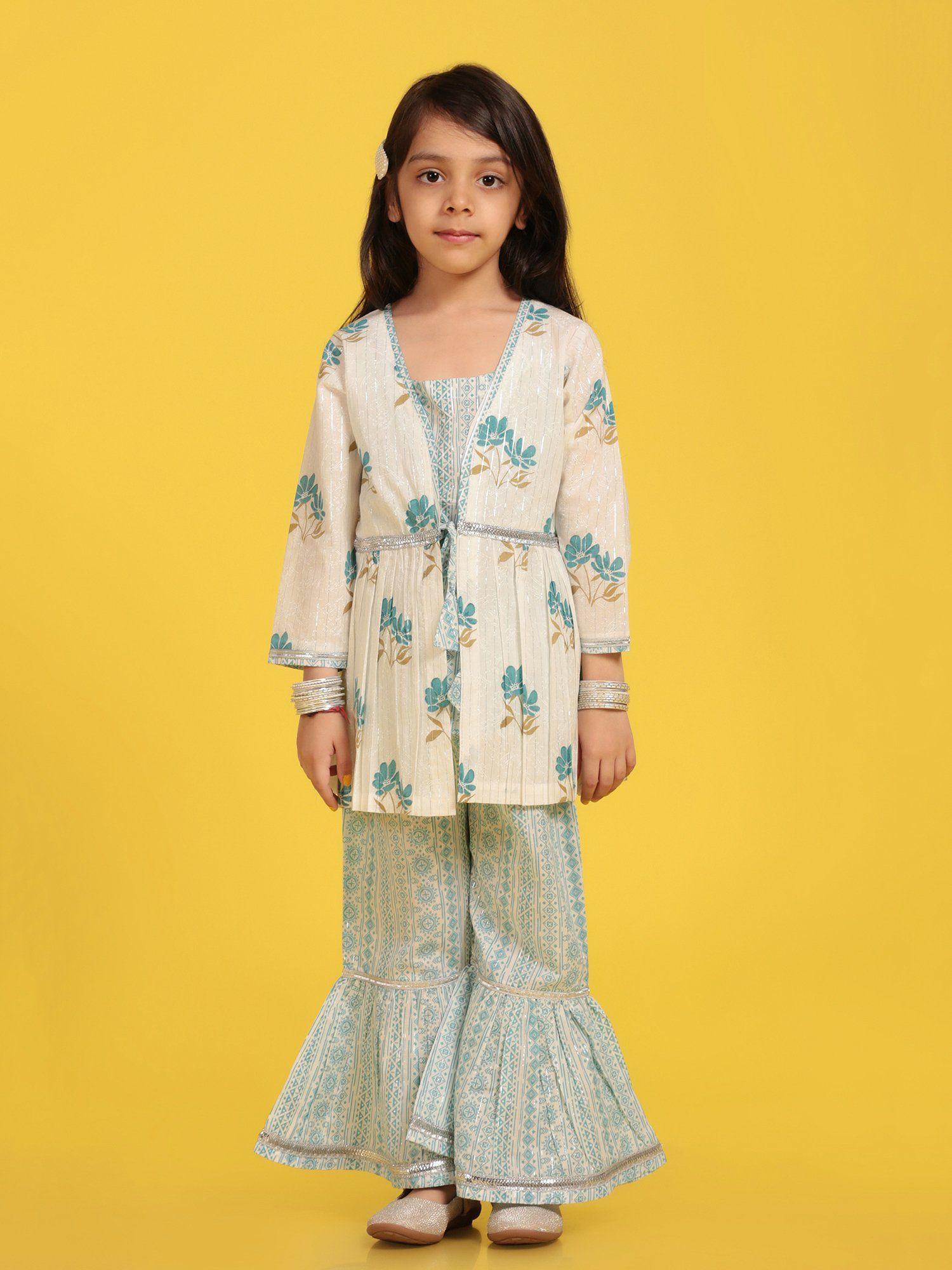 cotton printed empire kurta sharara for girls (set of 2)