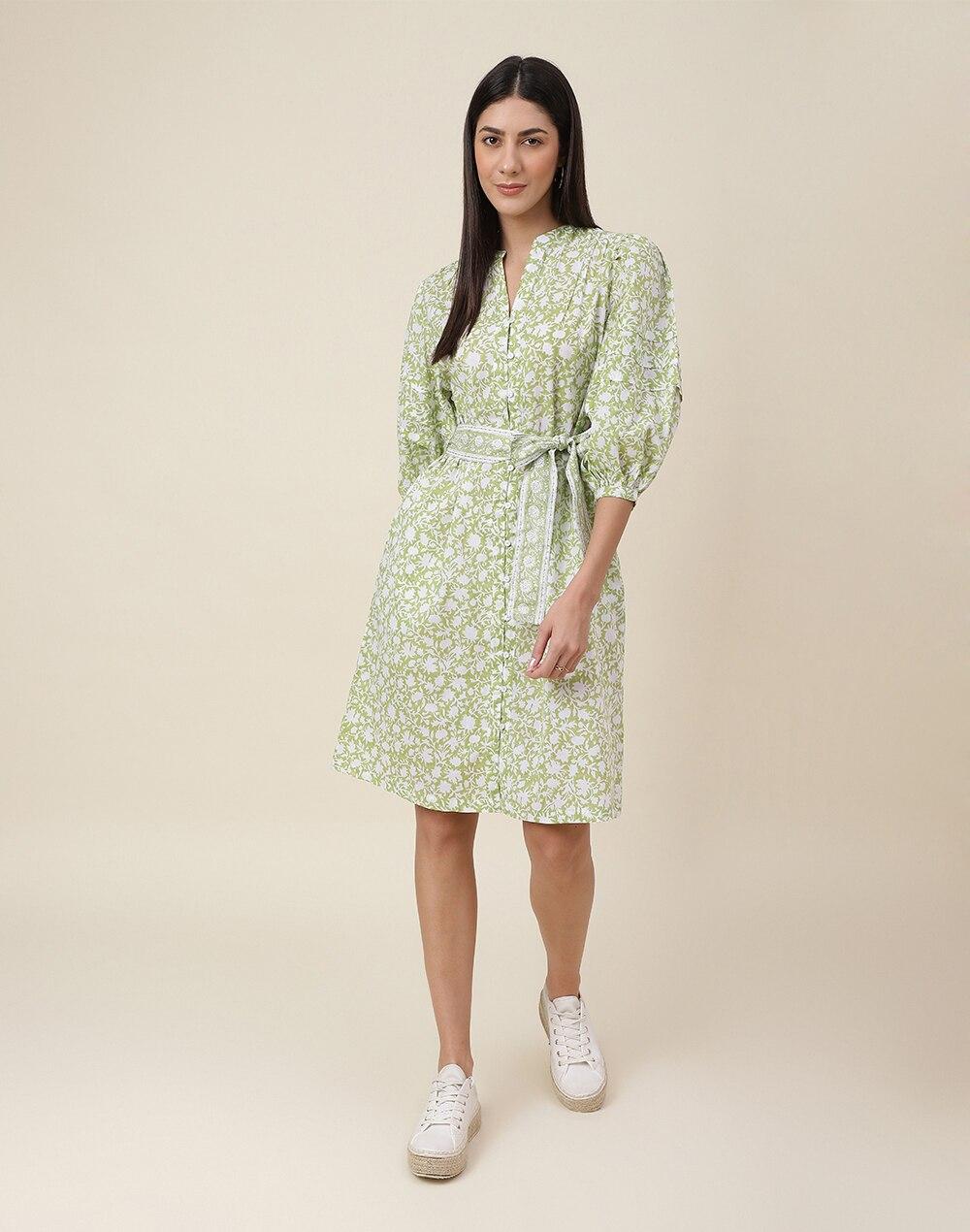 cotton printed knee length dress