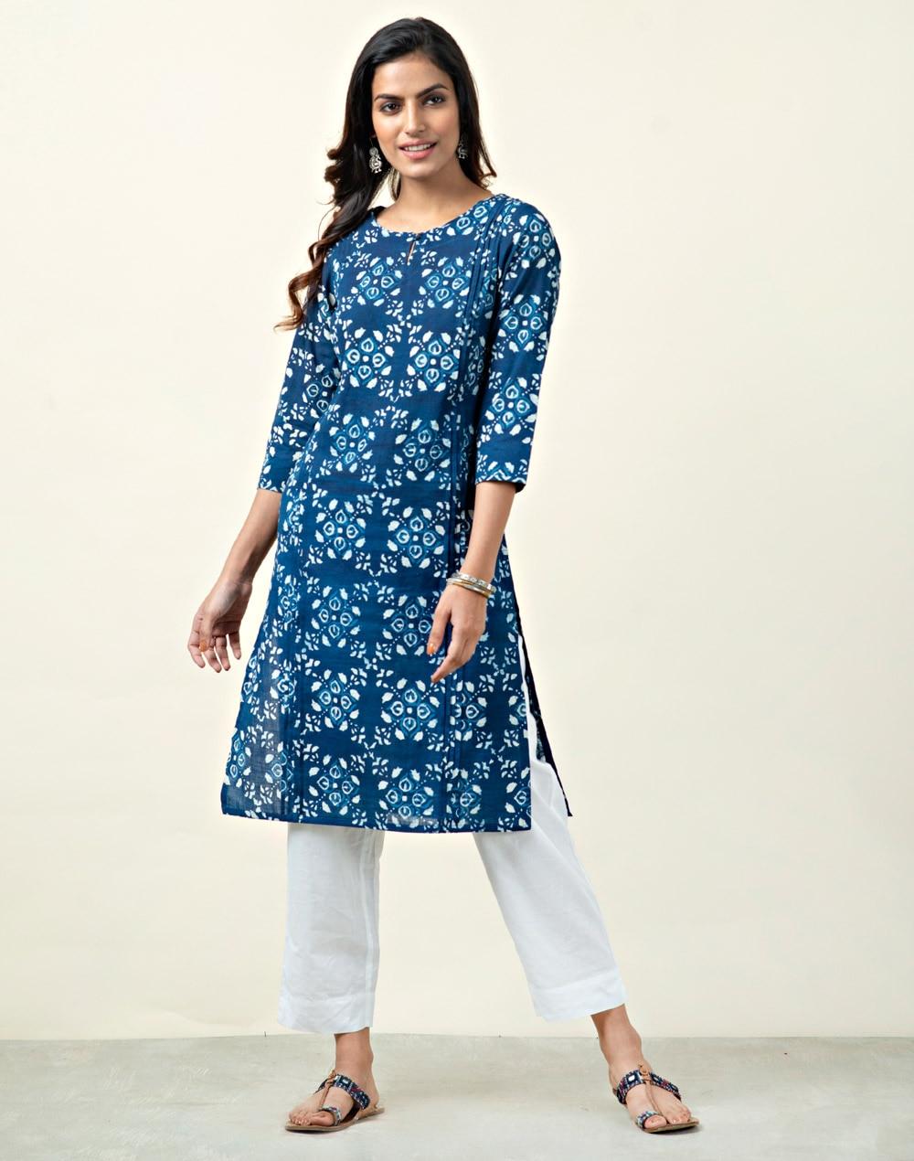 cotton printed knee length kurta