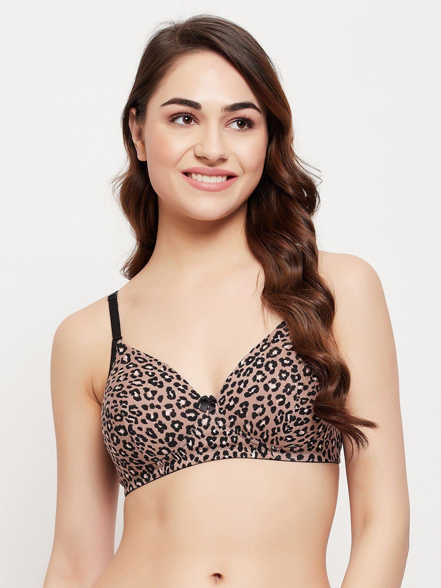 cotton printed lightly padded full cup wire free t-shirt bra - beige