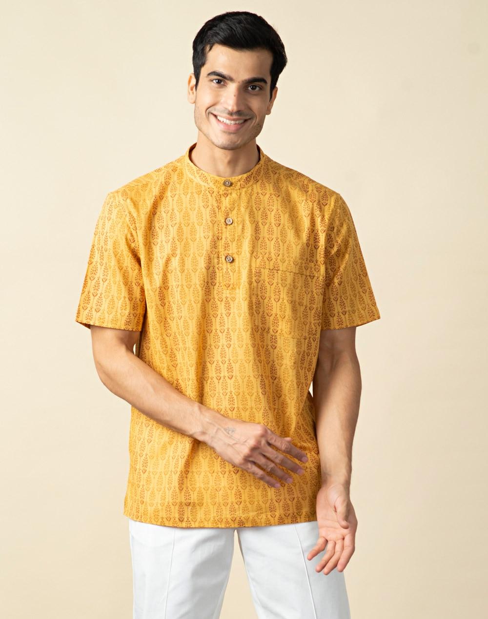 cotton printed mid placket shirt