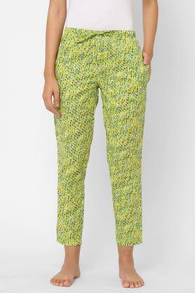 cotton printed regular fit mid rise women's pyjama - green