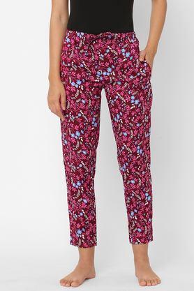 cotton printed regular fit mid rise women's pyjama - pink