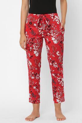 cotton printed regular fit mid rise women's pyjama - red