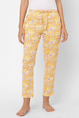 cotton printed regular fit mid rise women's pyjama - yellow