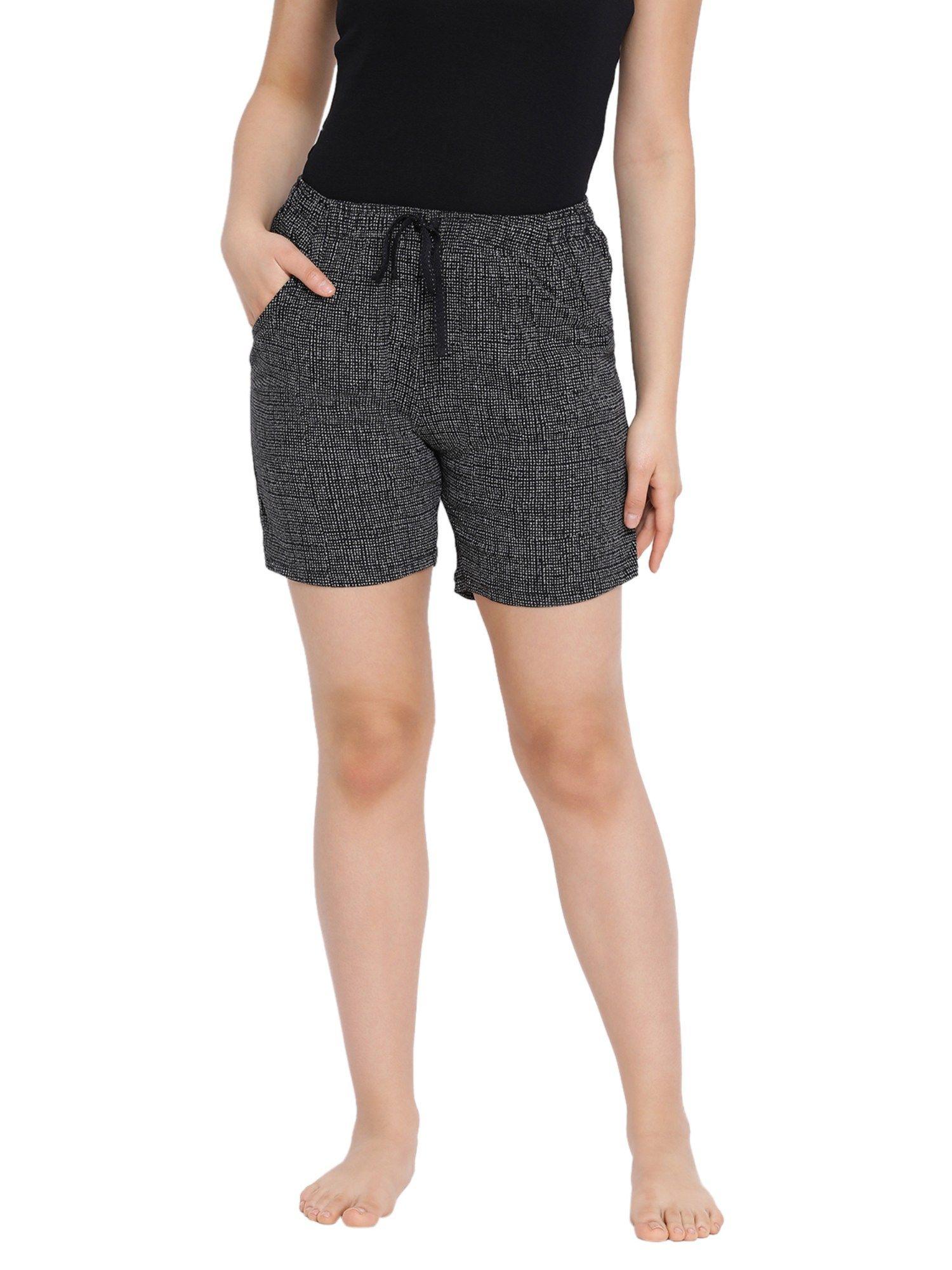 cotton printed shorts for women-black