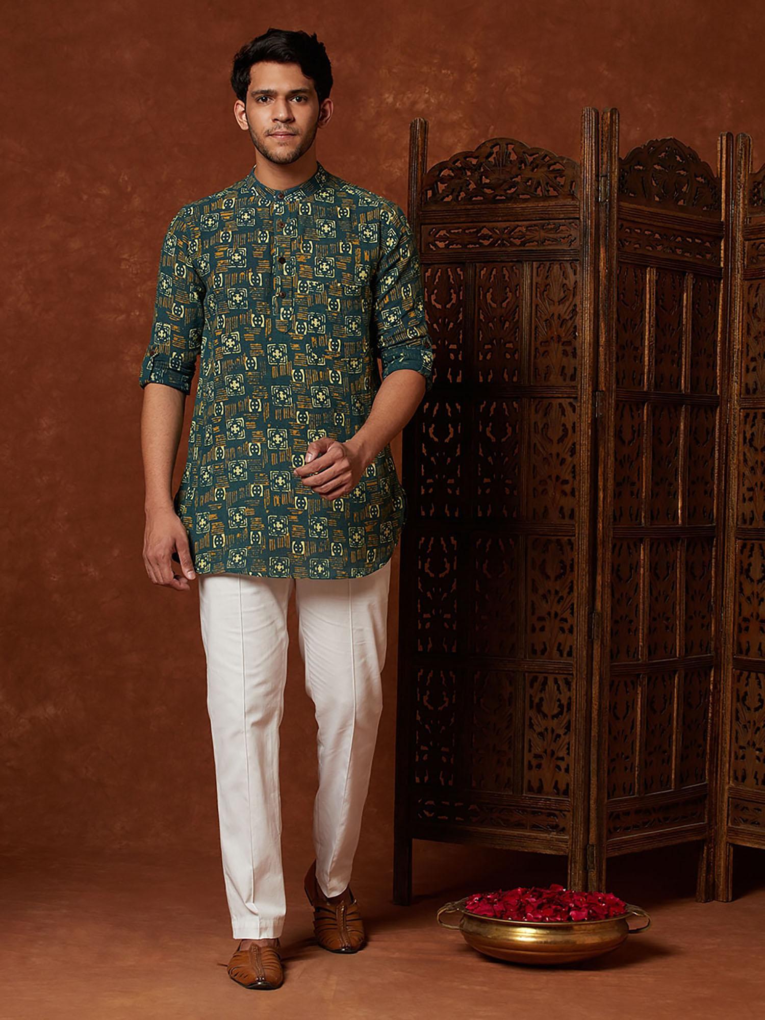 cotton printed slim fit short kurta