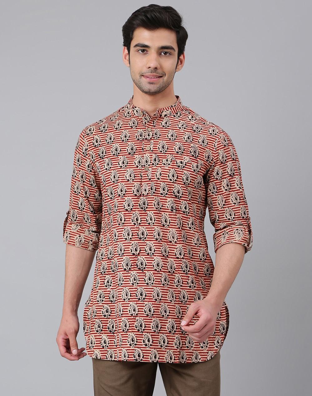 cotton printed slim fit short kurta