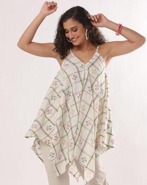 cotton printed strappy handkerchief tunic