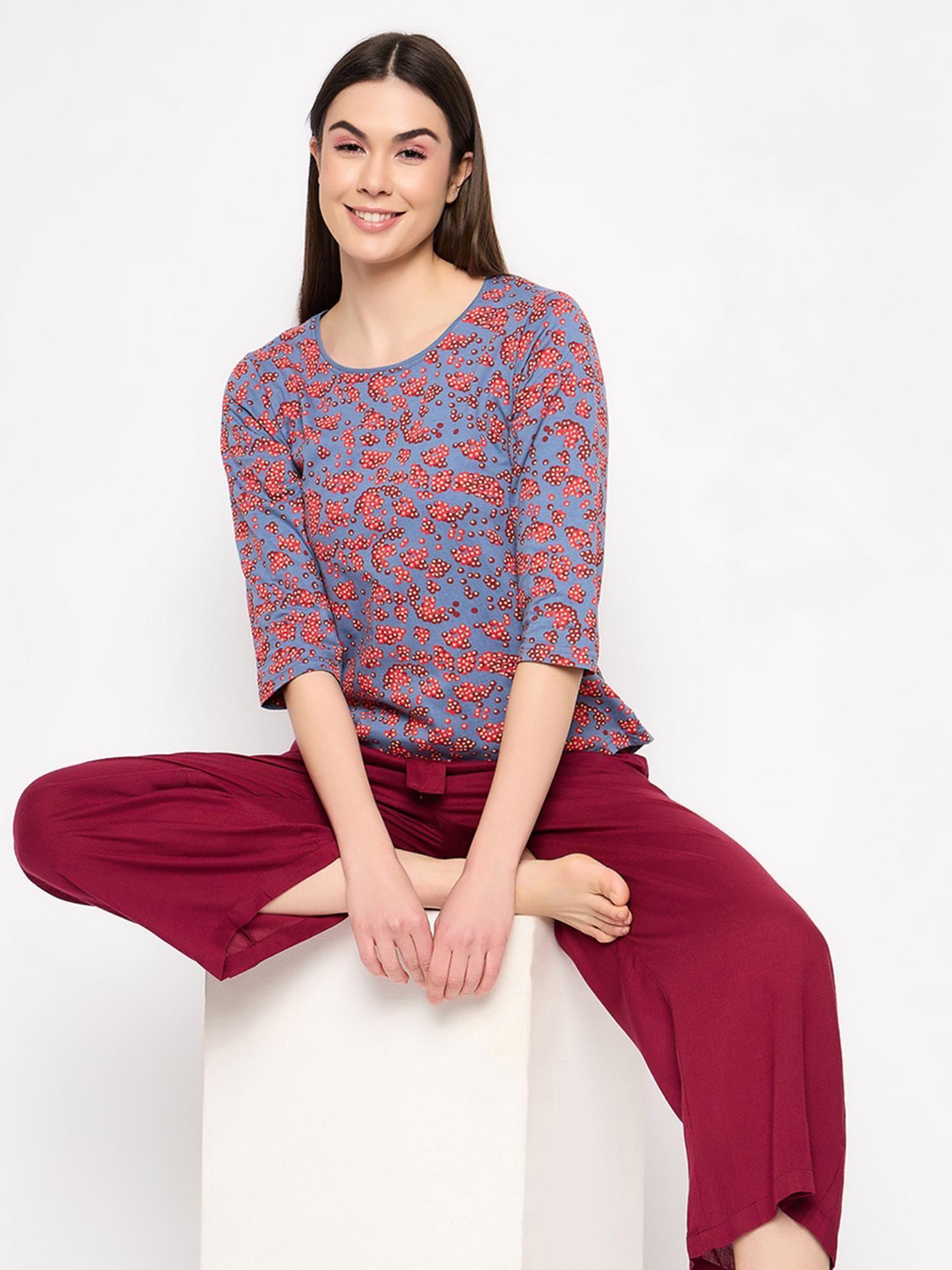 cotton printed top with pyjama (set of 2)