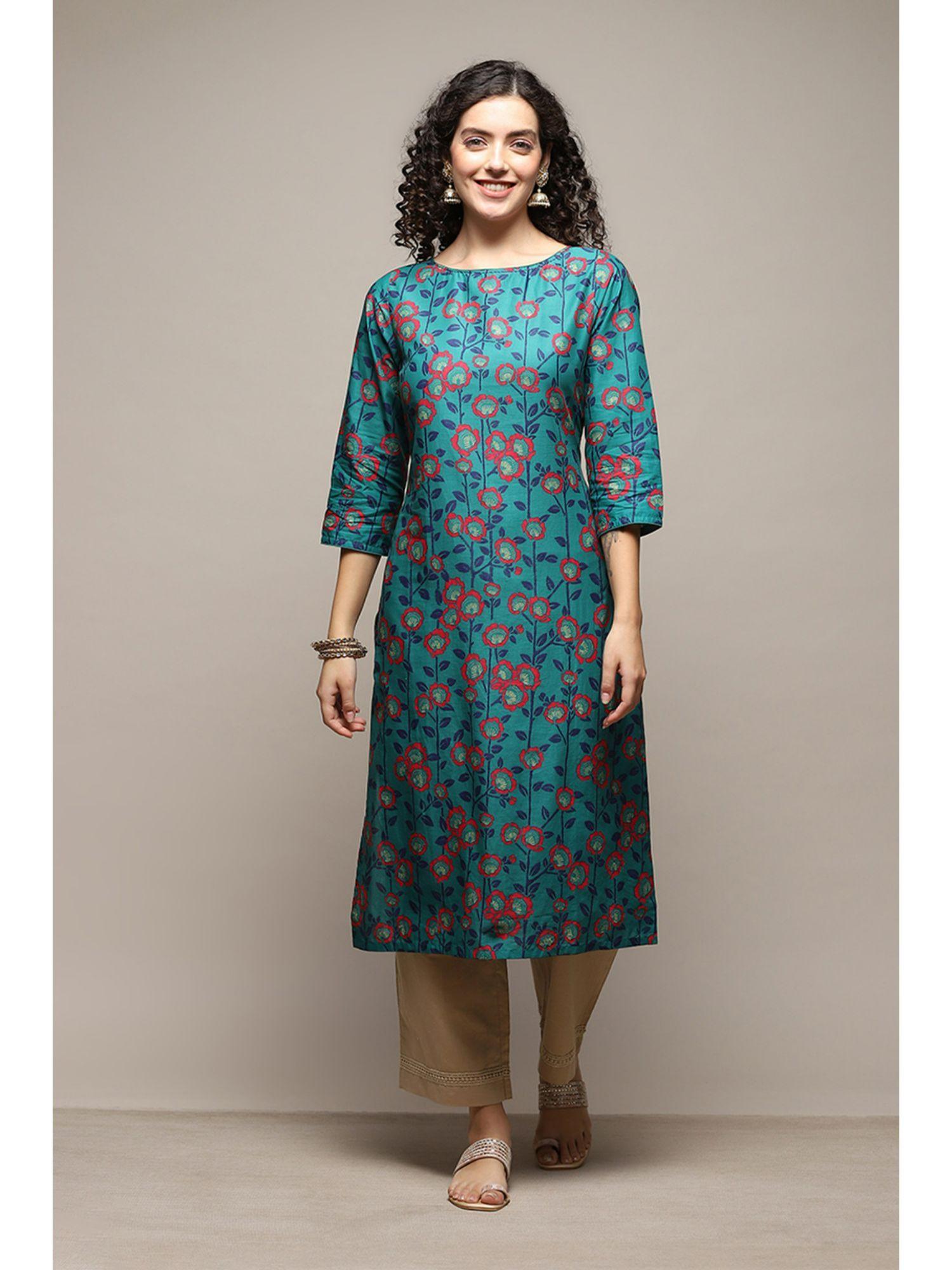 cotton printed turquoise kurta