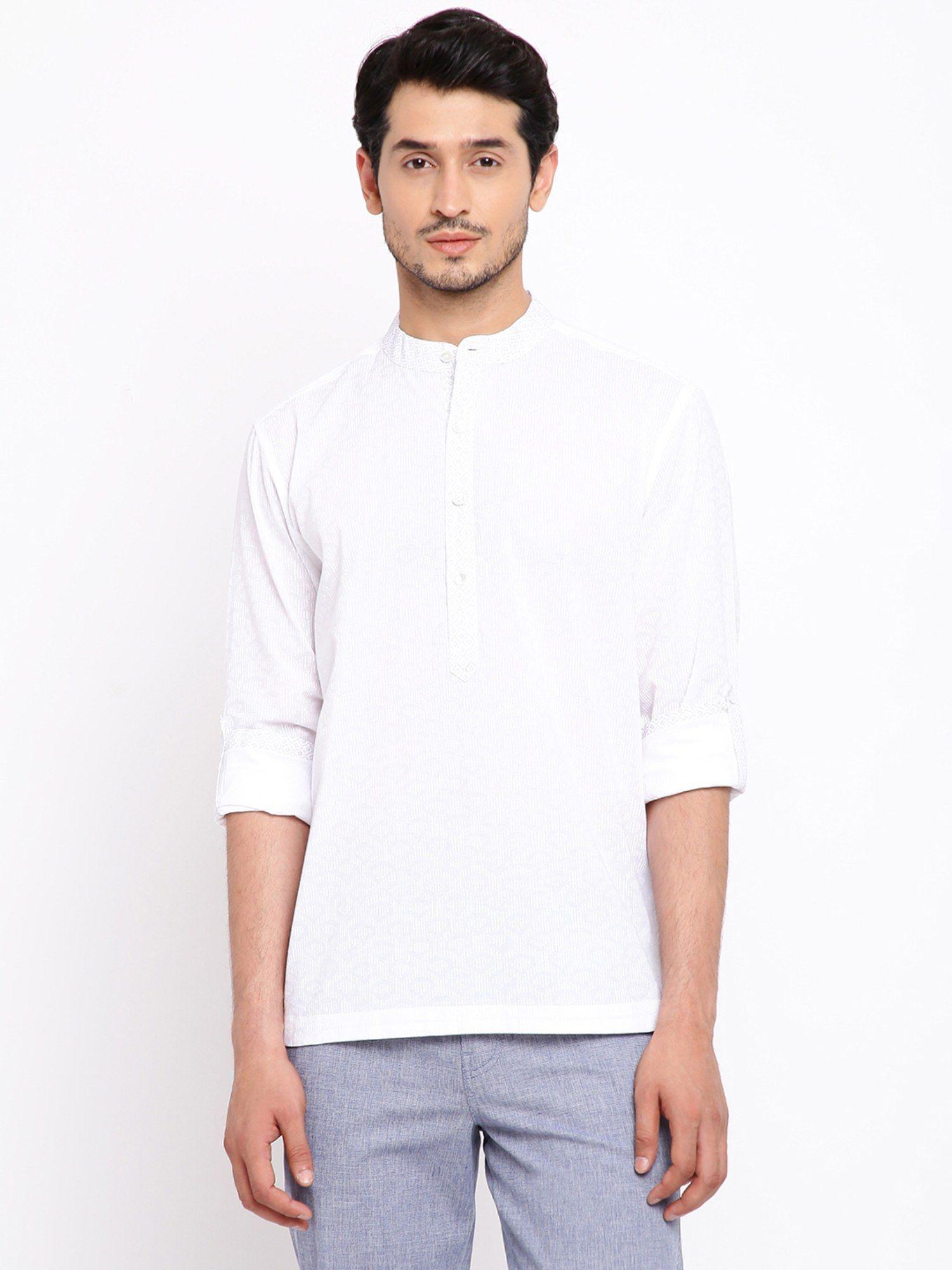 cotton printed white kurta shirt