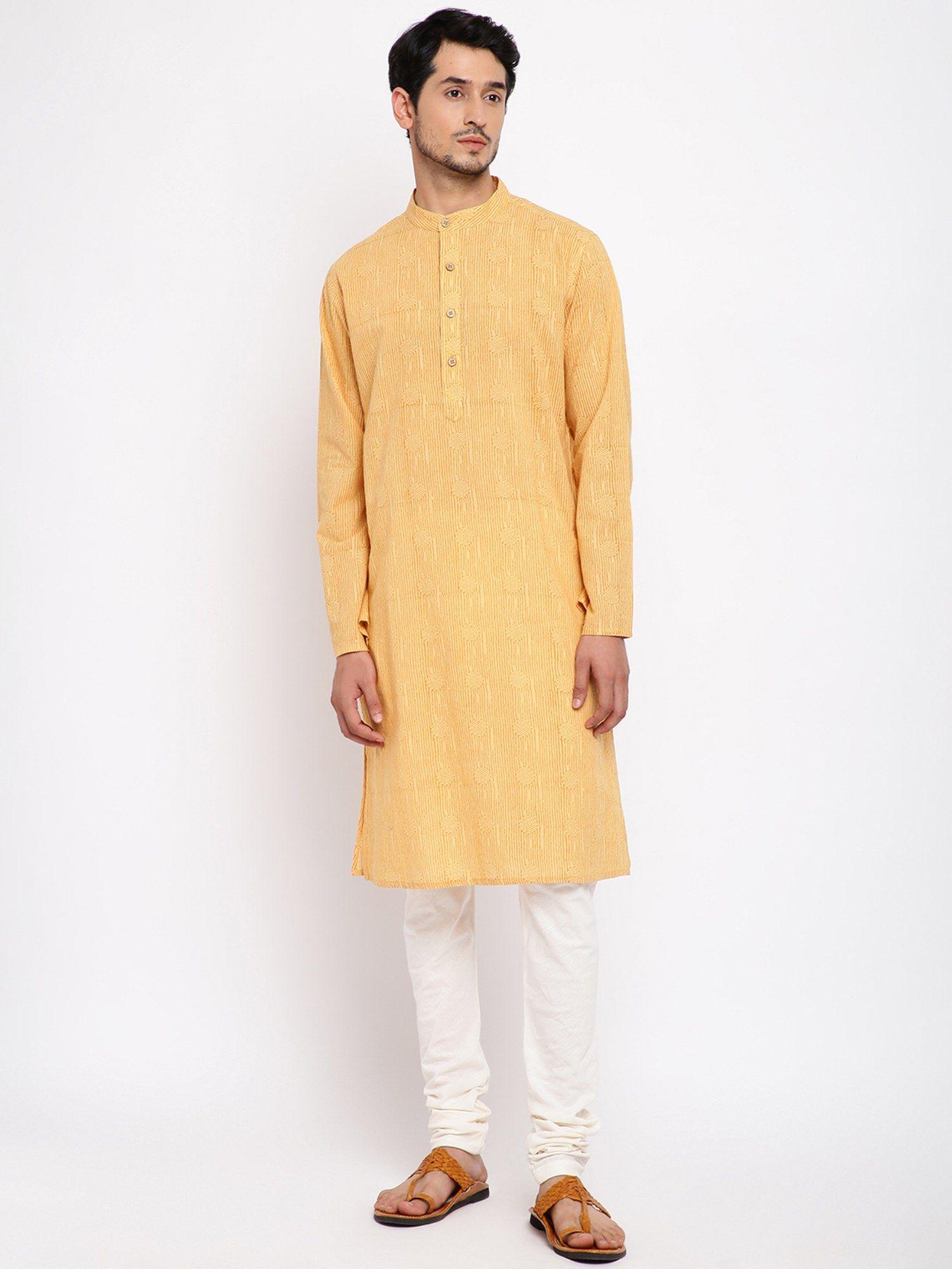 cotton printed yellow long kurta