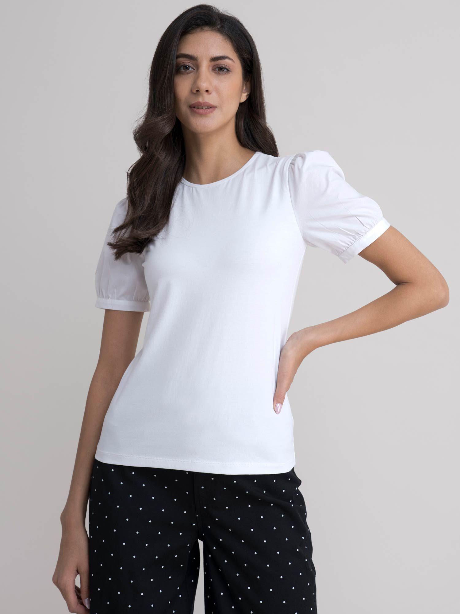 cotton puff sleeves tee - white