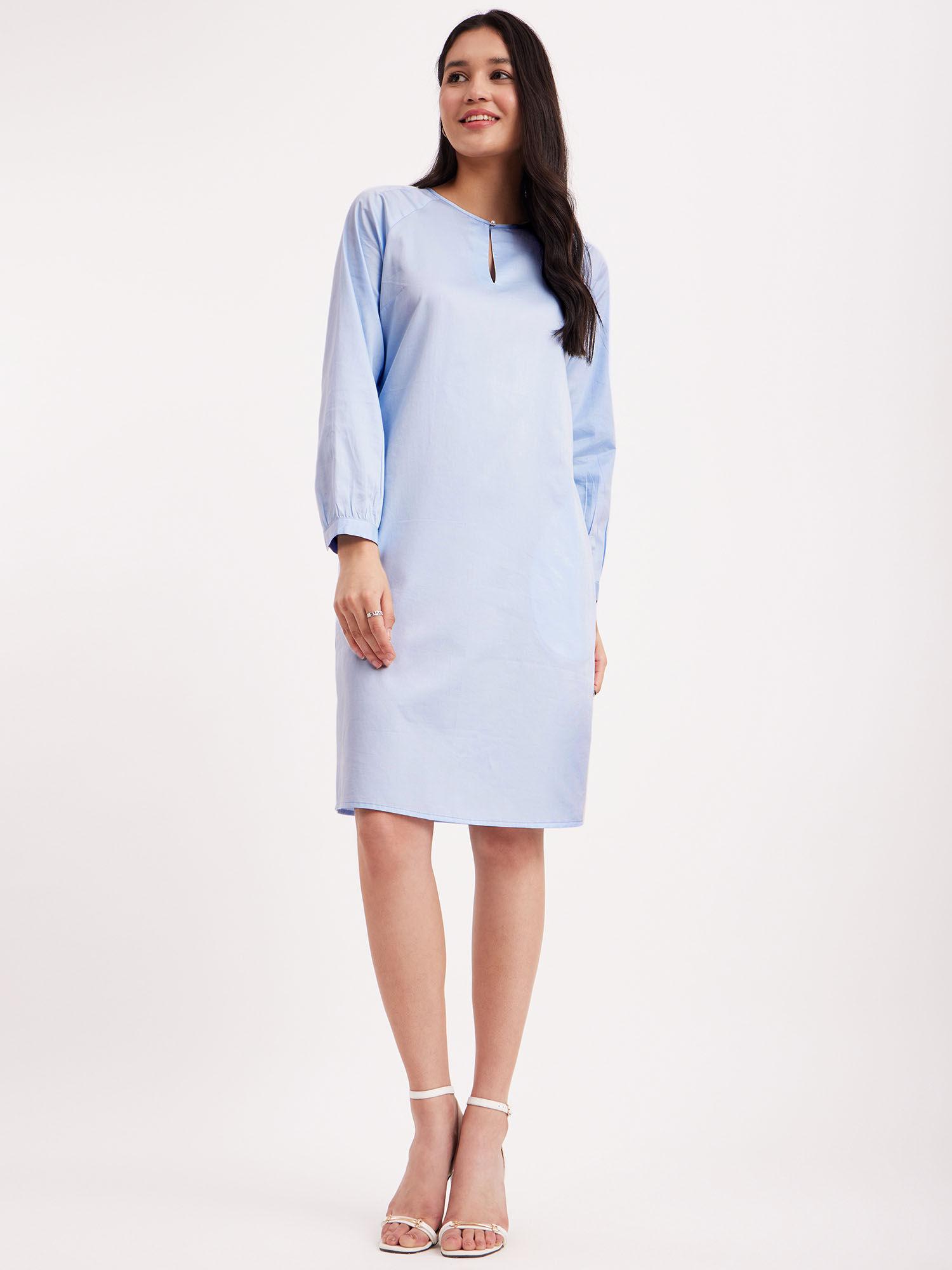 cotton raglan sleeve dress - blue