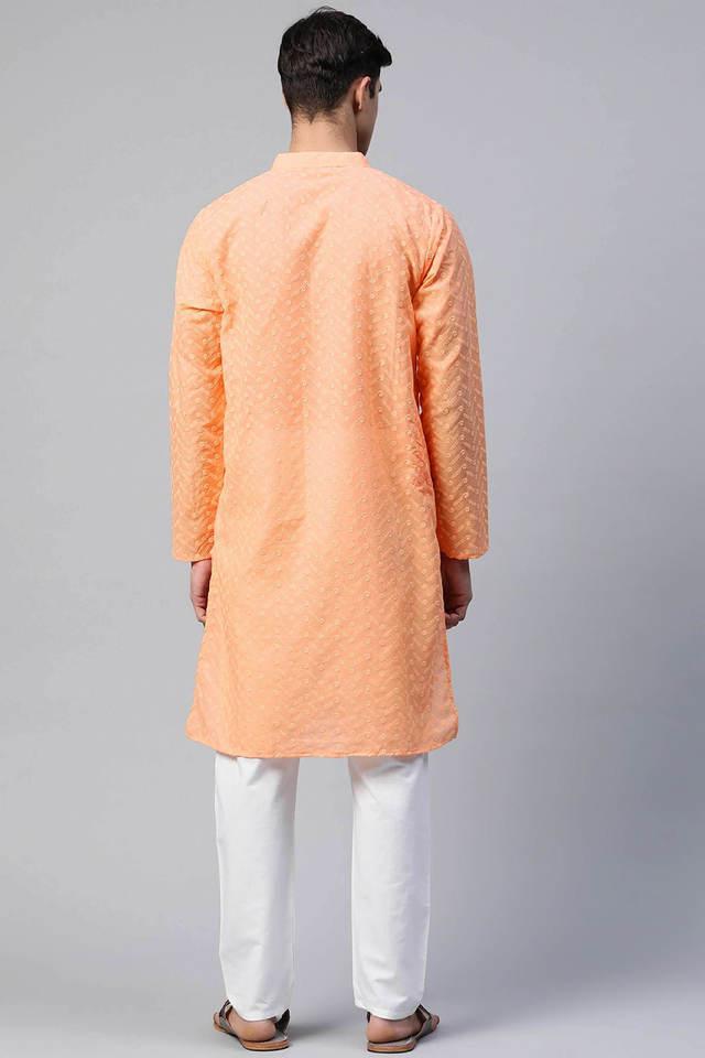 cotton regular embroidered mens straight kurta with pants