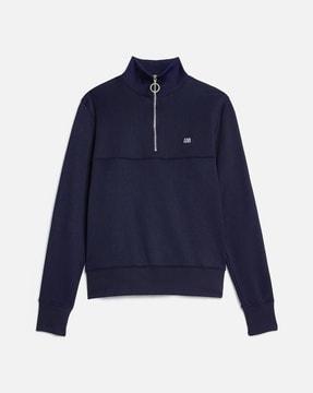 cotton regular fit half-zip sweatshirt with logo applique