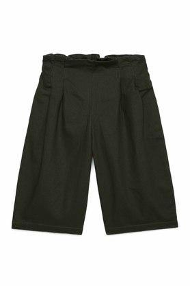cotton regular fit mid rise girls culottes - green