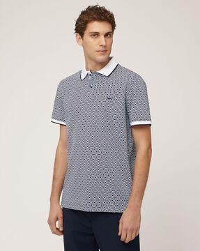 cotton regular fit polo t-shirt with geometric print