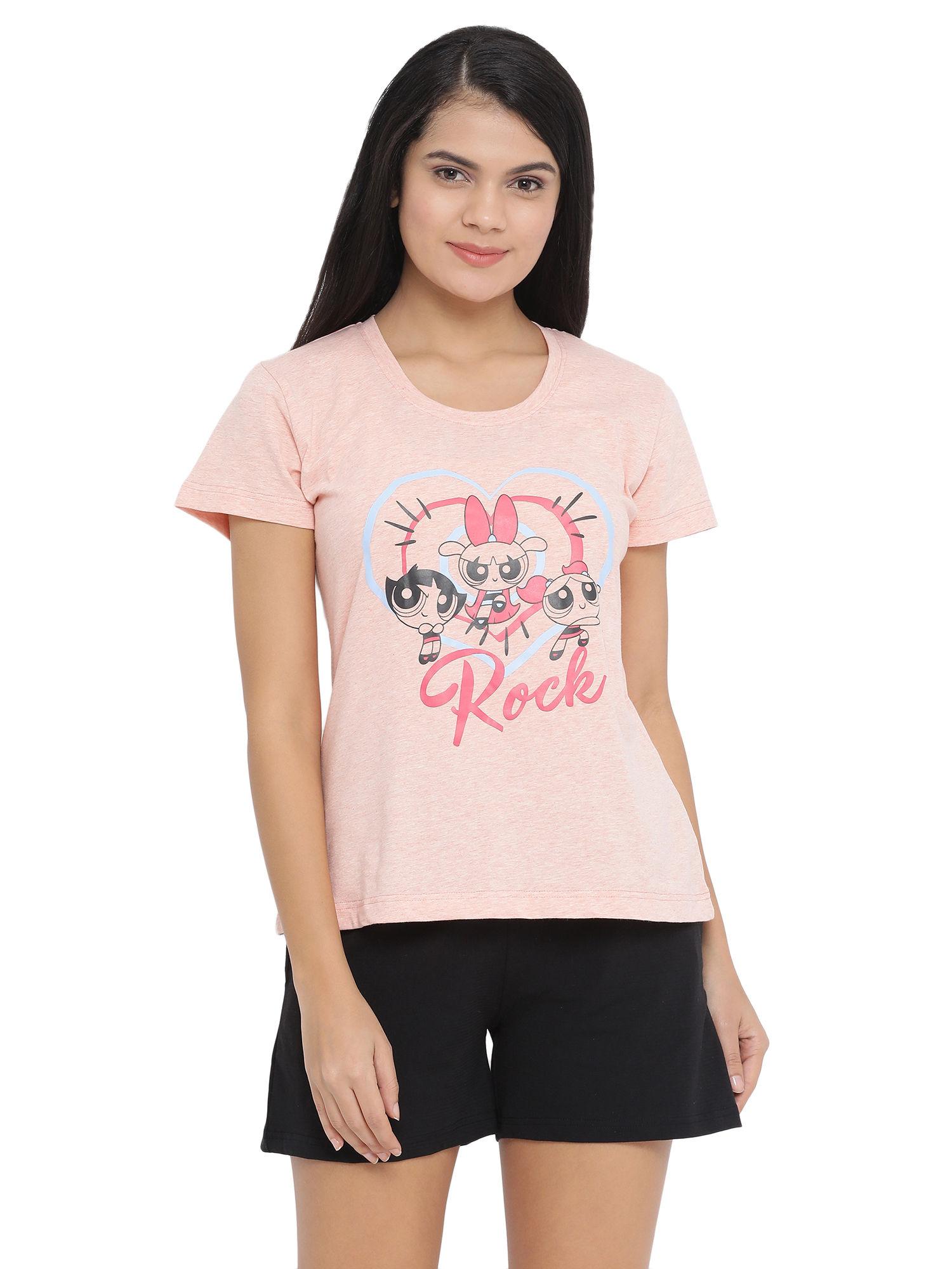 cotton rich boxer short & printed top set - pink