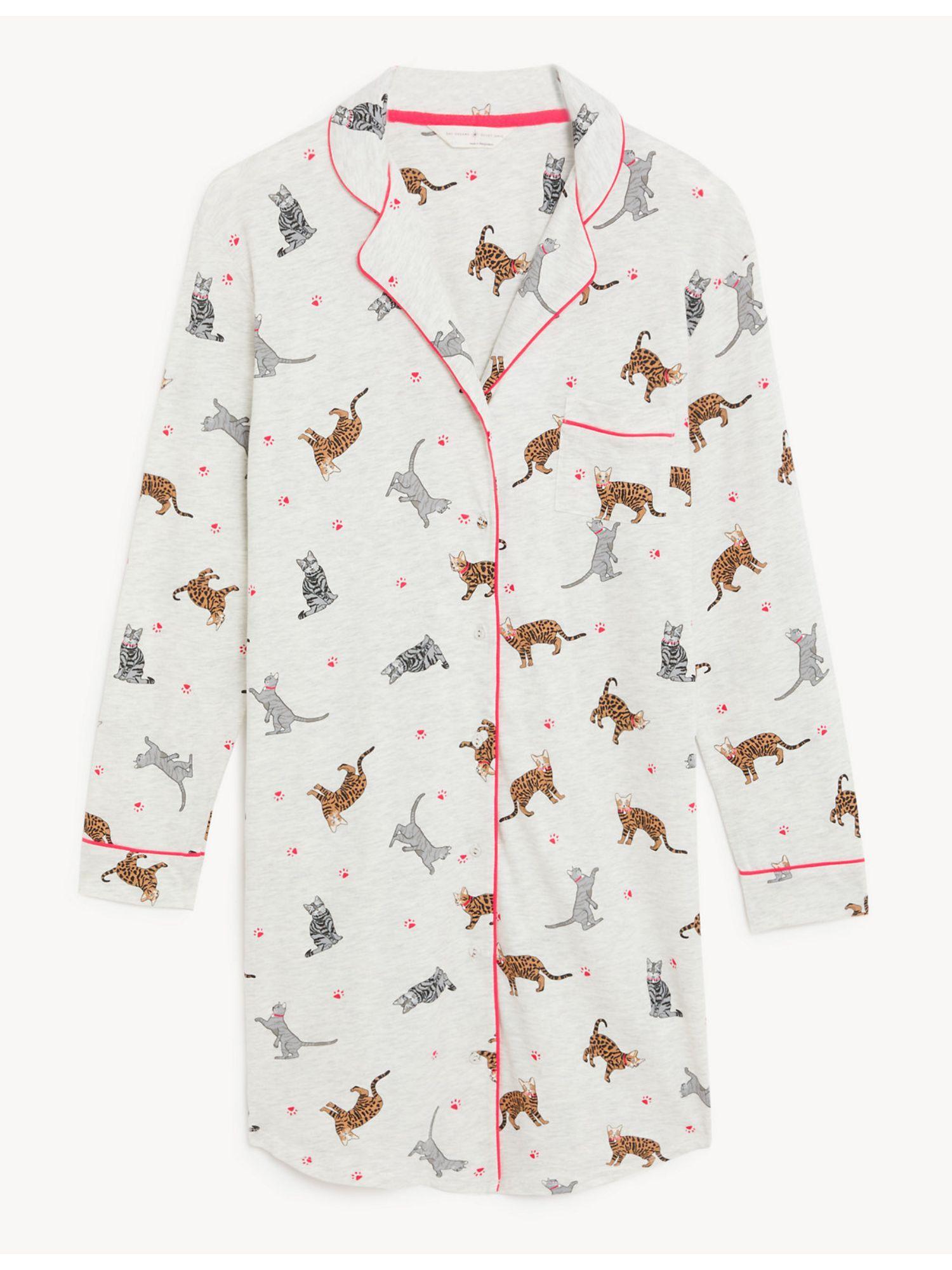 cotton rich cat print short nightshirt