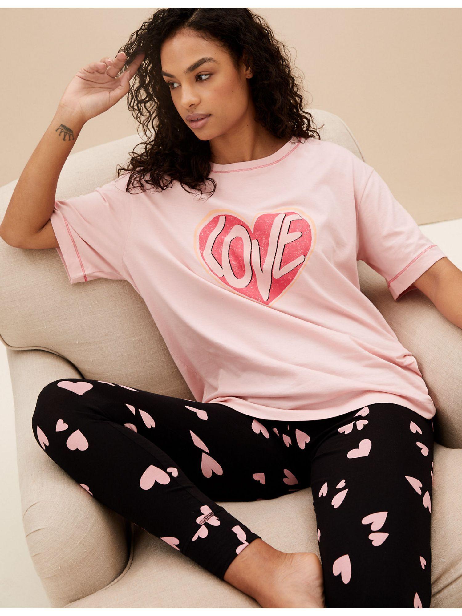 cotton rich love slogan pyjama - black (set of 2)