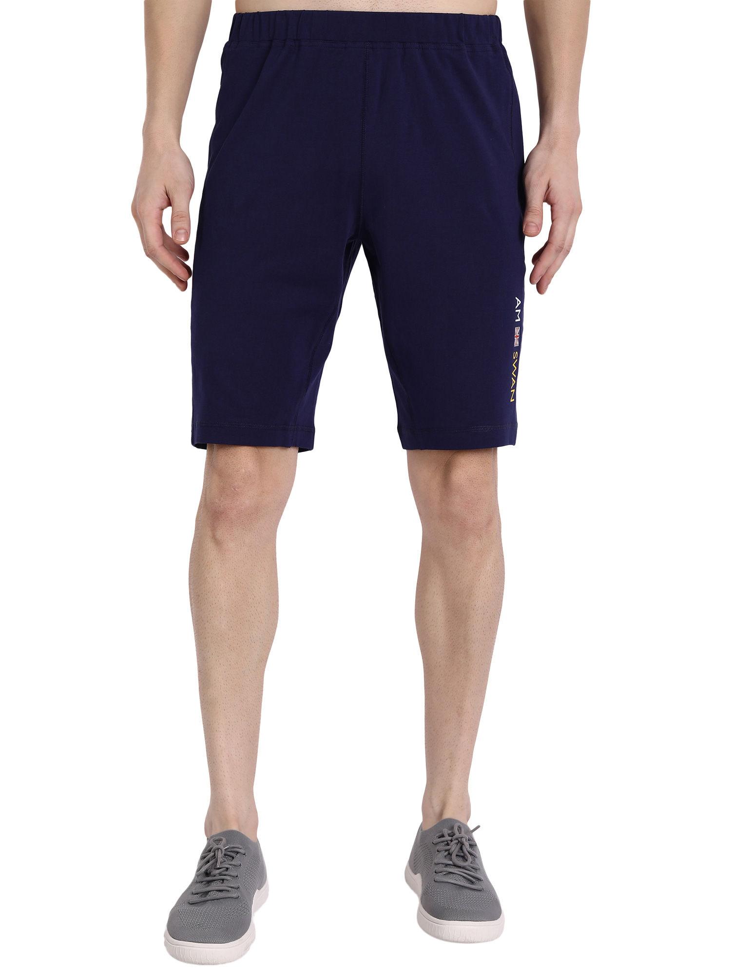 cotton rich lycra solid shorts in navy blue