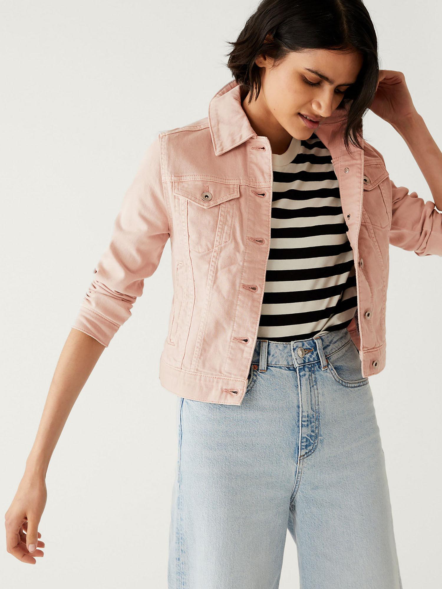 cotton rich pink denim jacket with stretch